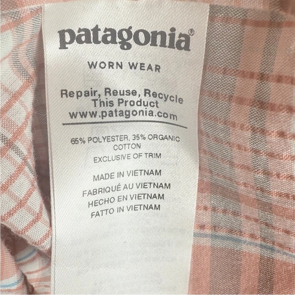 Patagonia Men’s Sz M Short Sleeve Button Front Orange Peach Plaid Shirt - Picture 5 of 6